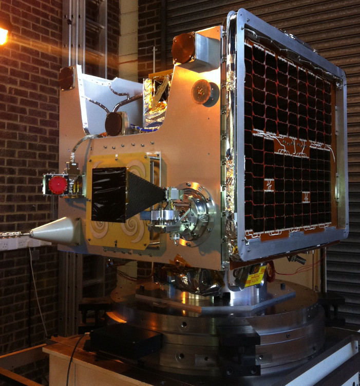 SSTL's TechDemoSat-1 satellite in testing, Astrium Portsmouth, November 2012.